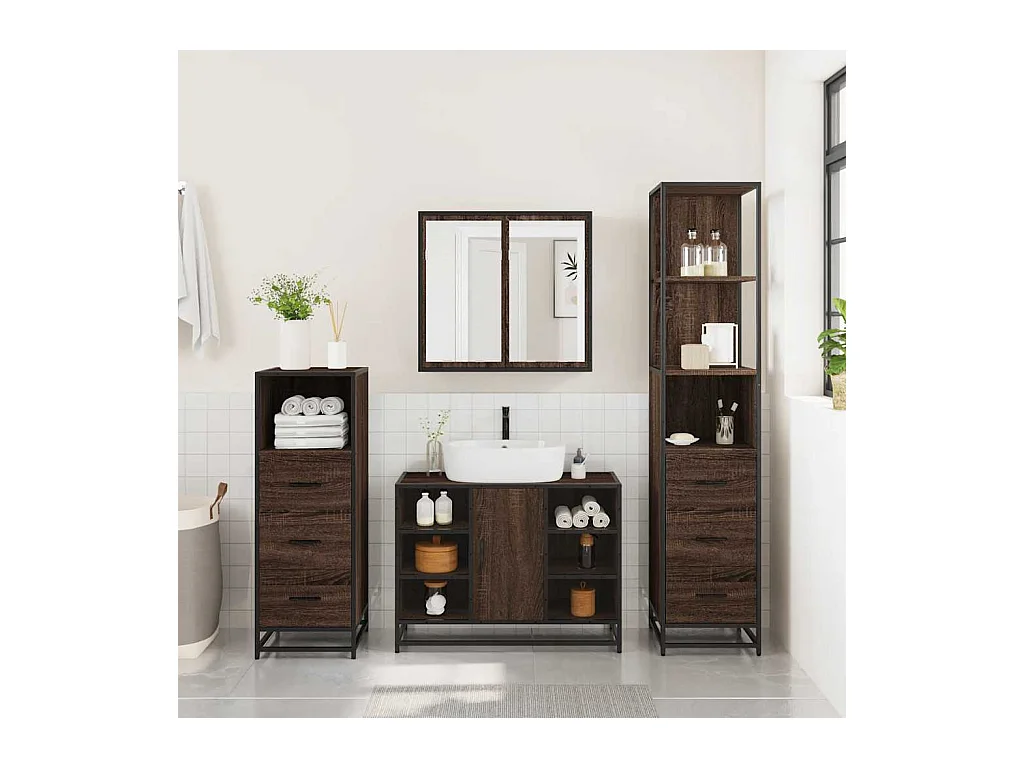 Ensemble de meubles de salle de bain 4 pcs chêne marron