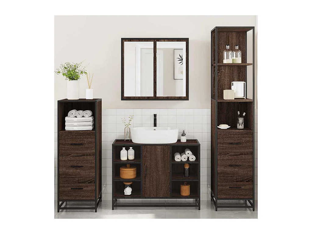 Ensemble de meubles de salle de bain 4 pcs chêne marron