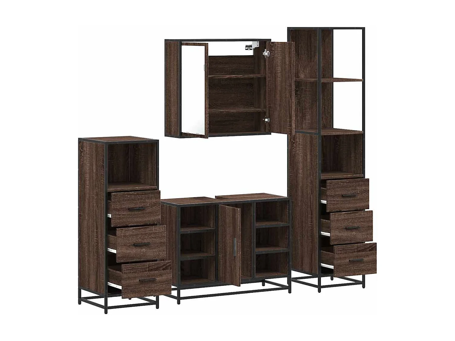 Ensemble de meubles de salle de bain 4 pcs chêne marron
