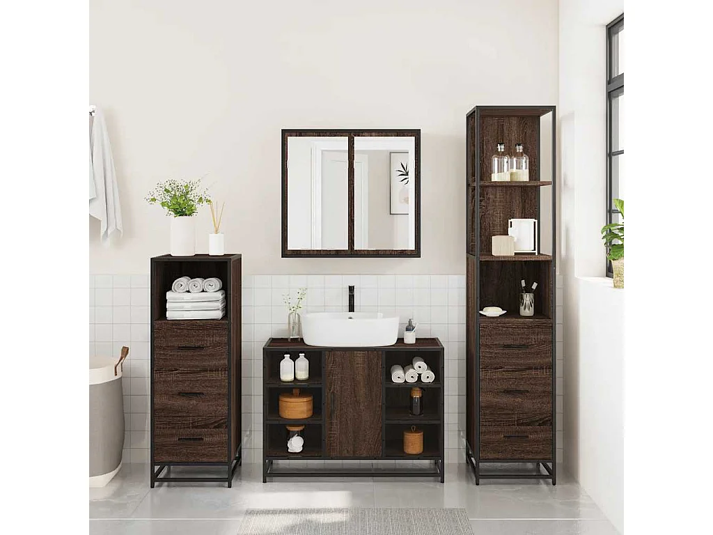 Ensemble de meubles de salle de bain 4 pcs chêne marron