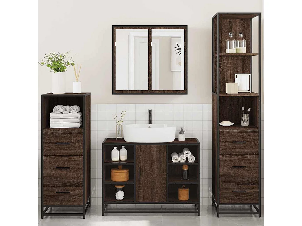 Ensemble de meubles de salle de bain 4 pcs chêne marron