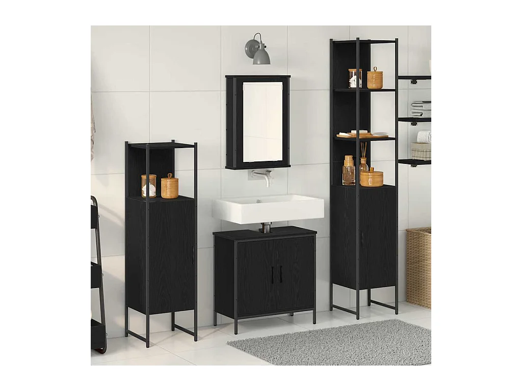 Ensemble de mobilier de salle de bain avec étagère 4 pcs Noir