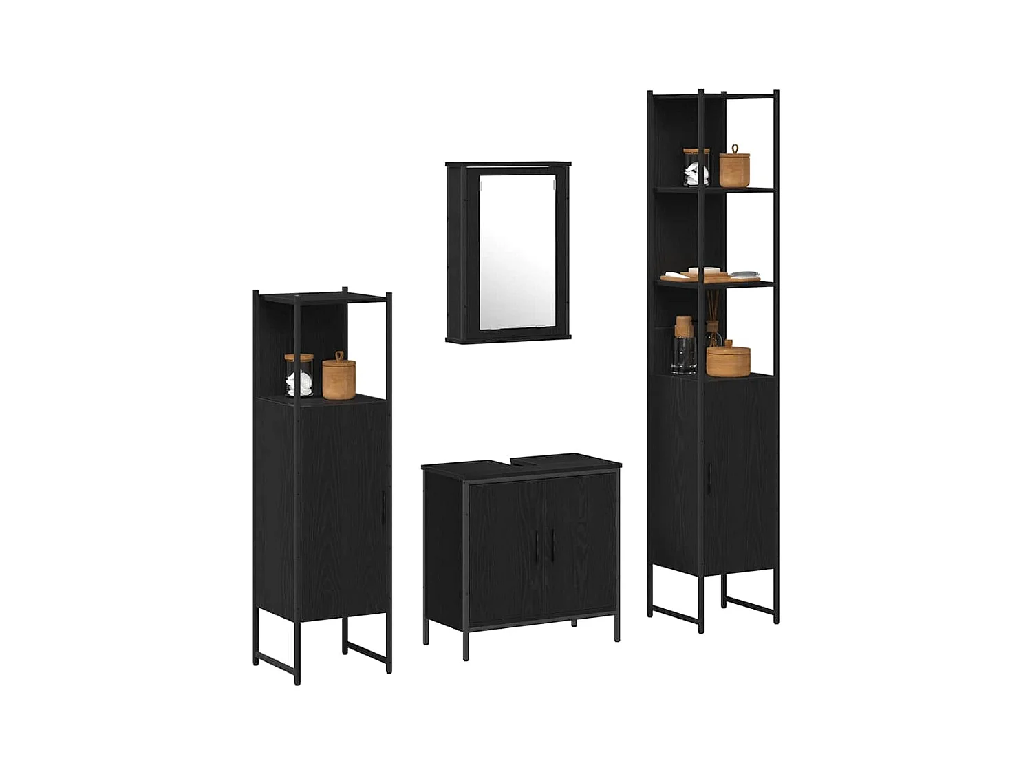 Ensemble de mobilier de salle de bain avec étagère 4 pcs Noir