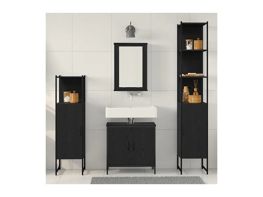 Ensemble de mobilier de salle de bain avec étagère 4 pcs Noir