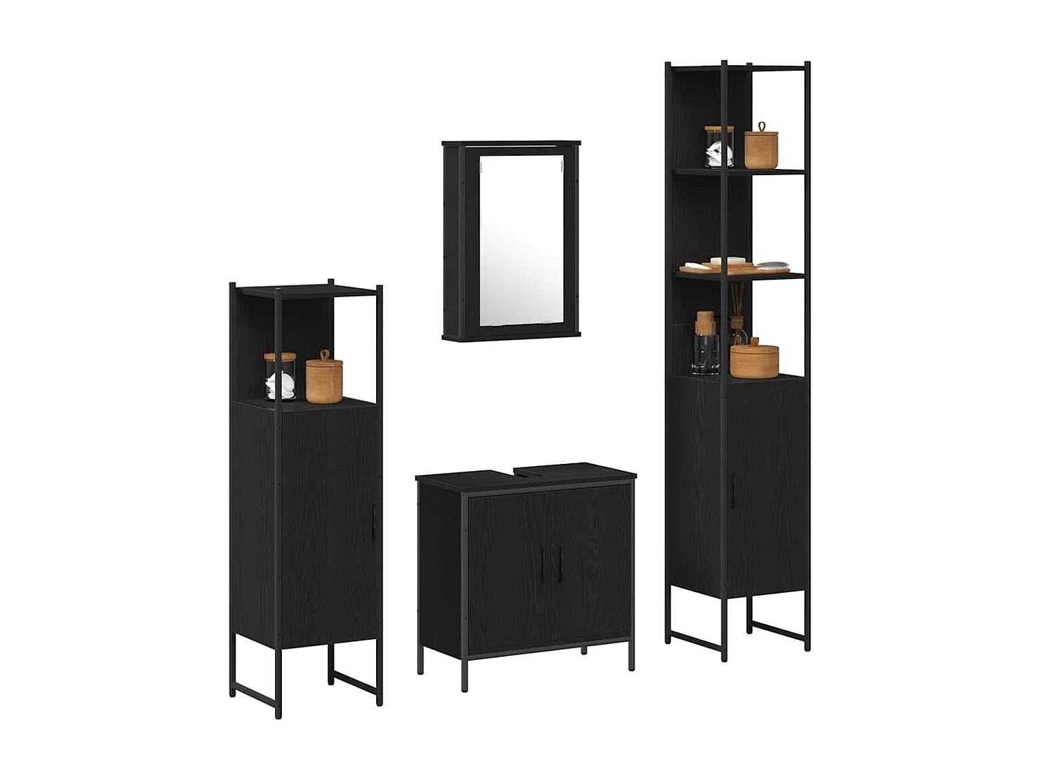 Ensemble de mobilier de salle de bain avec étagère 4 pcs Noir