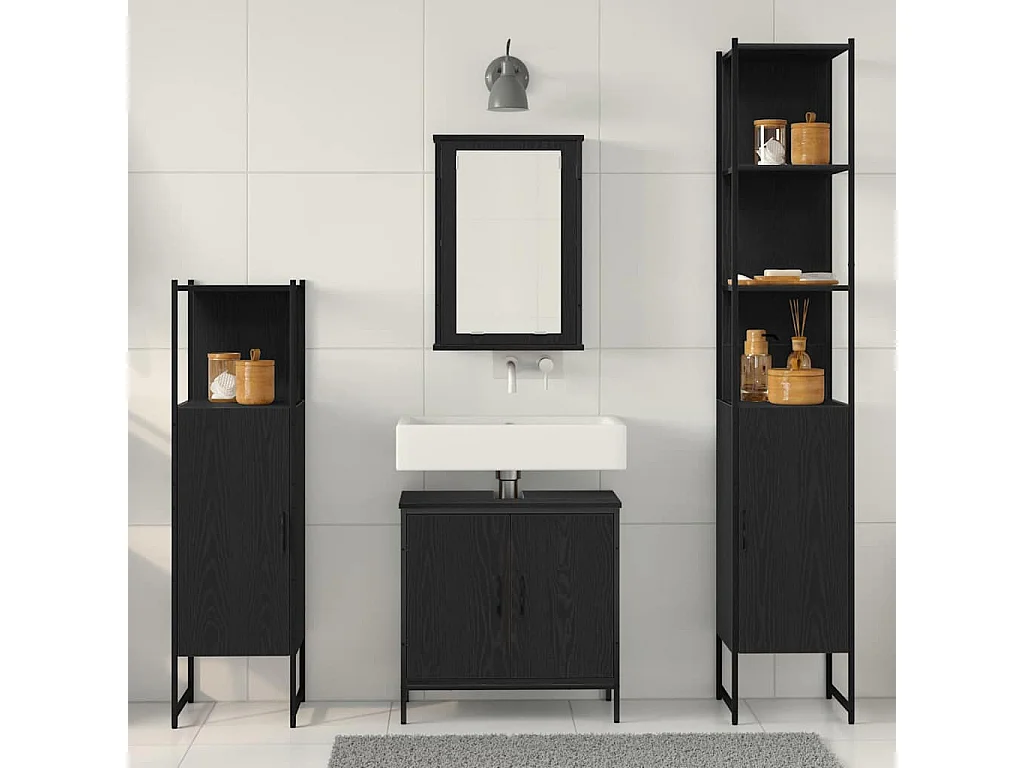 Ensemble de mobilier de salle de bain avec étagère 4 pcs Noir