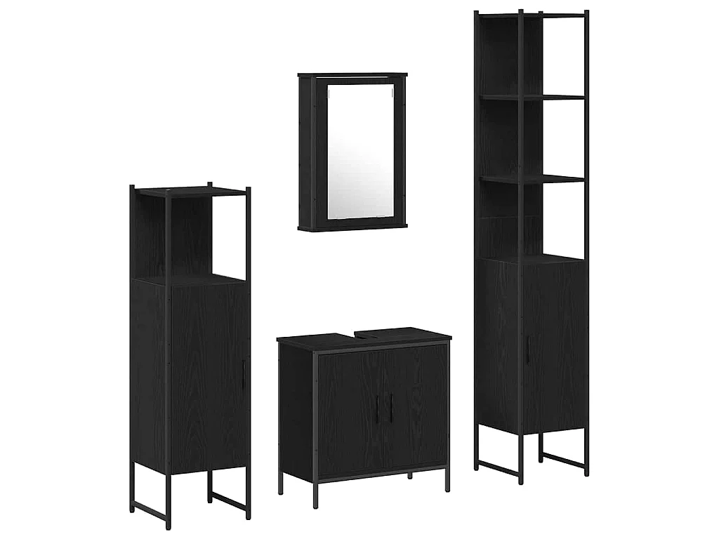 Set di mobili da bagno con mensola 4 pezzi nero