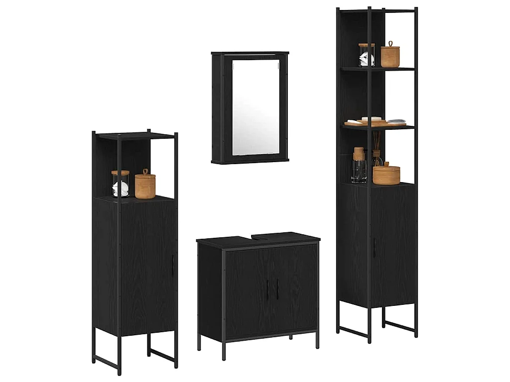 Set di mobili da bagno con mensola 4 pezzi nero