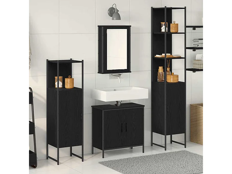 Conjunto de muebles de baño con estante 4 piezas negro