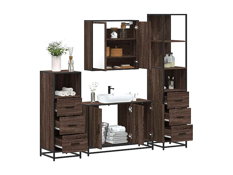 Set di mobili da bagno 4 pezzi rovere marrone