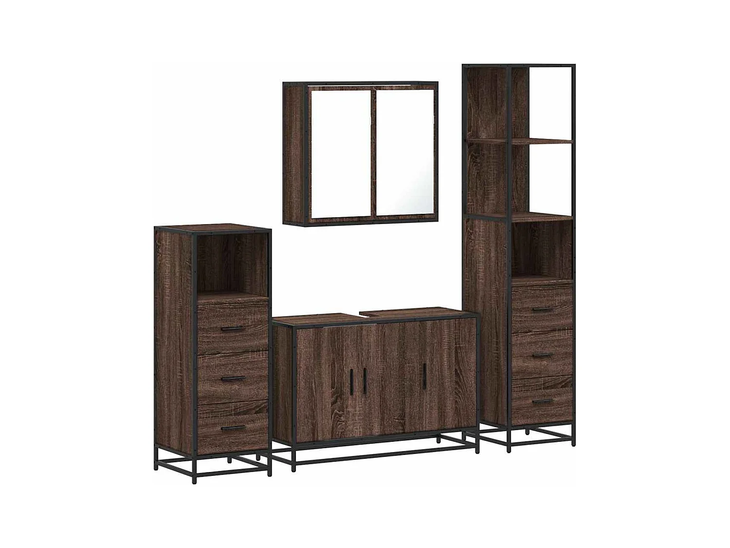 Set di mobili da bagno 4 pezzi rovere marrone