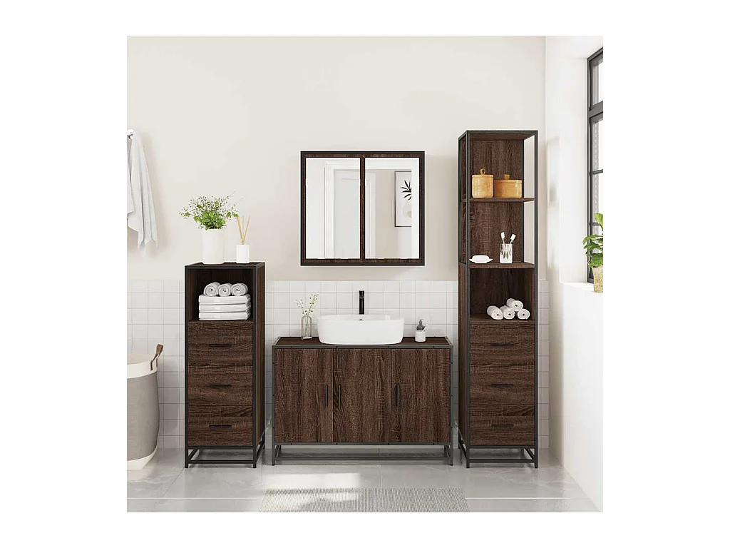 Set di mobili da bagno 4 pezzi rovere marrone