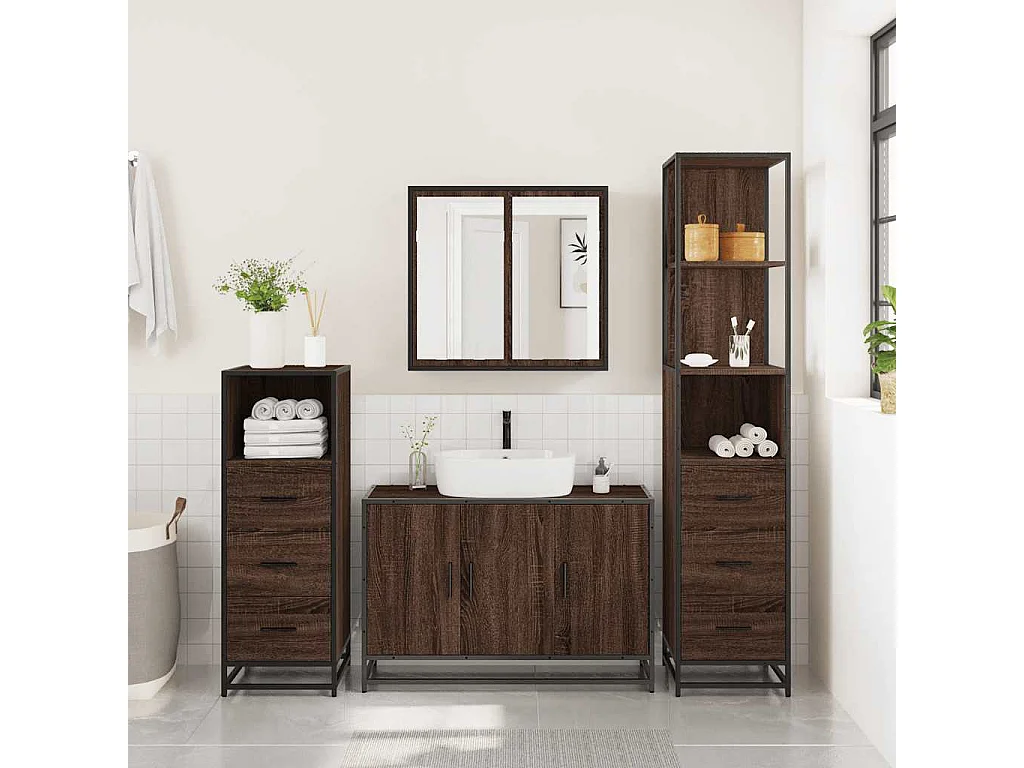 Ensemble de meubles de salle de bain 4 pcs chêne marron