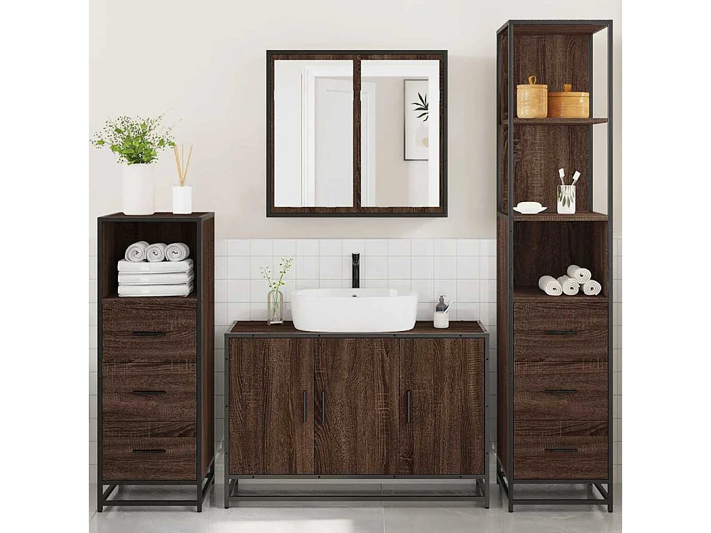Ensemble de meubles de salle de bain 4 pcs chêne marron