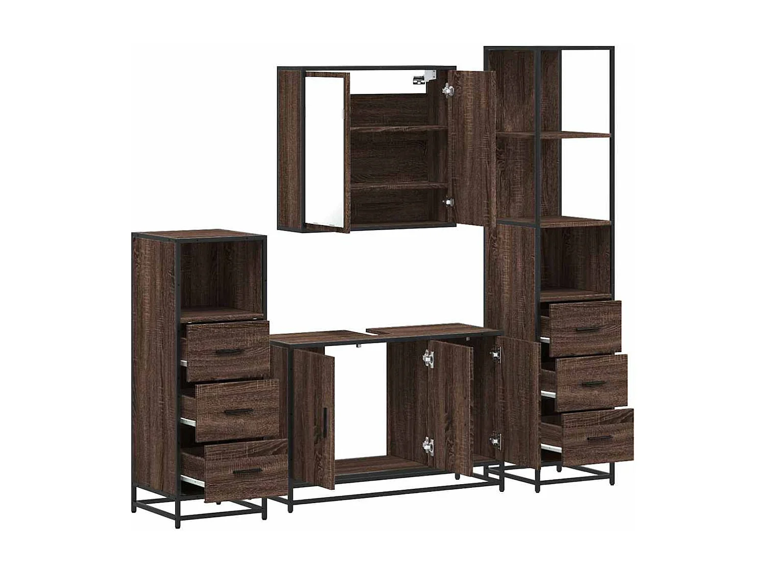 Ensemble de meubles de salle de bain 4 pcs chêne marron