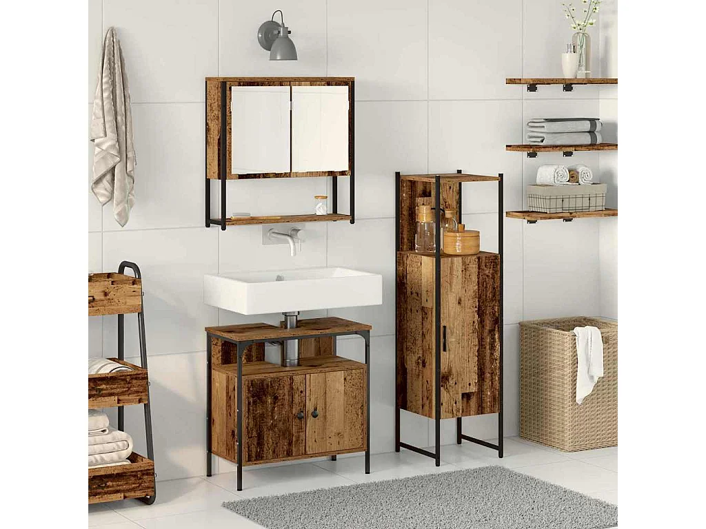 Ensemble de mobilier de salle de bain avec porte 3 pcs Marron