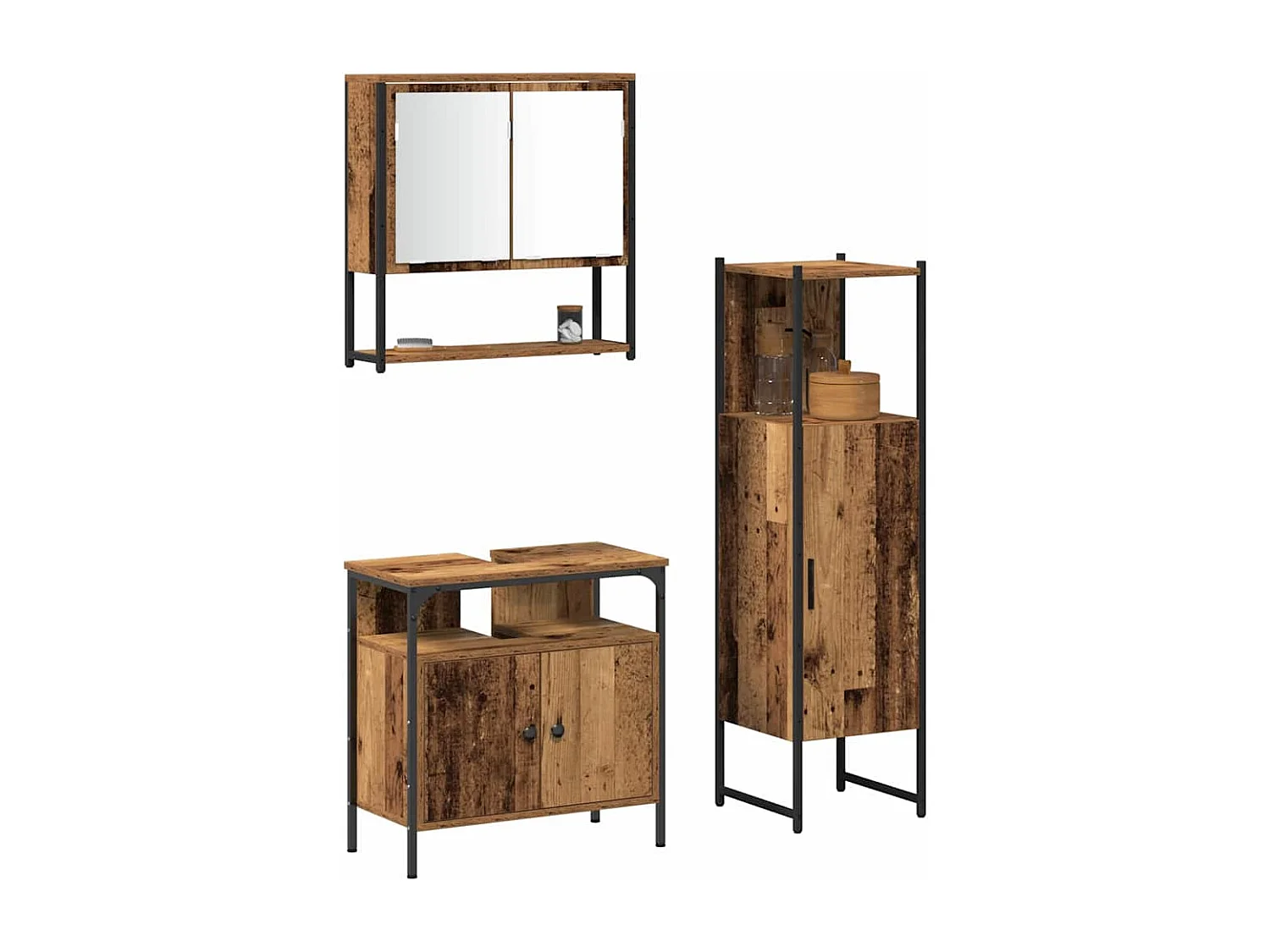 Ensemble de mobilier de salle de bain avec porte 3 pcs Marron