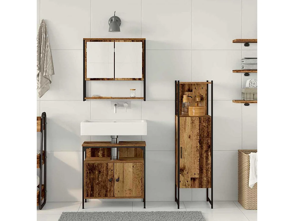 Ensemble de mobilier de salle de bain avec porte 3 pcs Marron