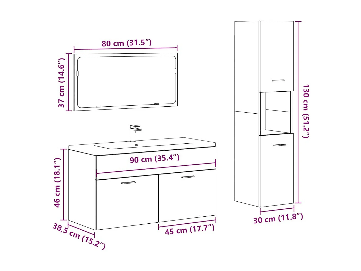 Ensemble de meubles salle de bain 3 pcs bois d'ingénierie