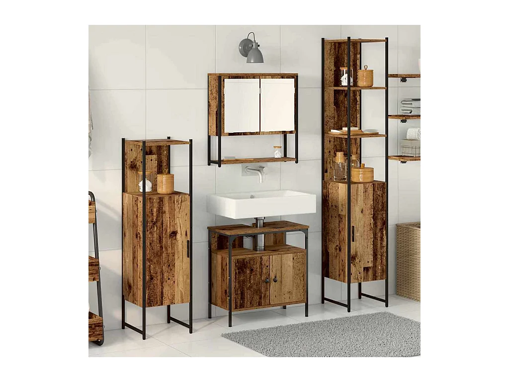 Ensemble de mobilier de salle de bain 4 pcs Bois ancien