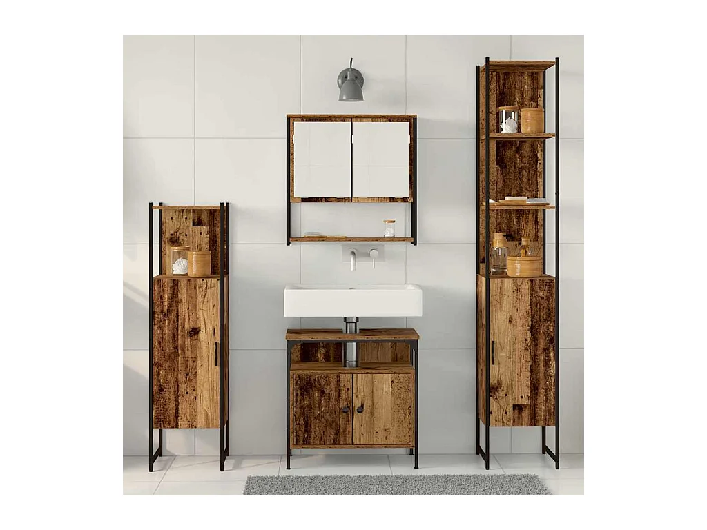 Ensemble de mobilier de salle de bain 4 pcs Bois ancien
