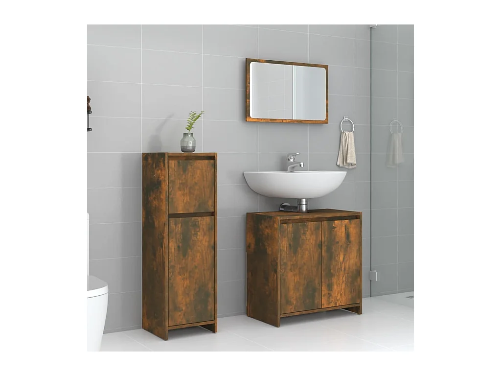 Ensemble de meubles de salle de bain 3 pcs Chêne fumé