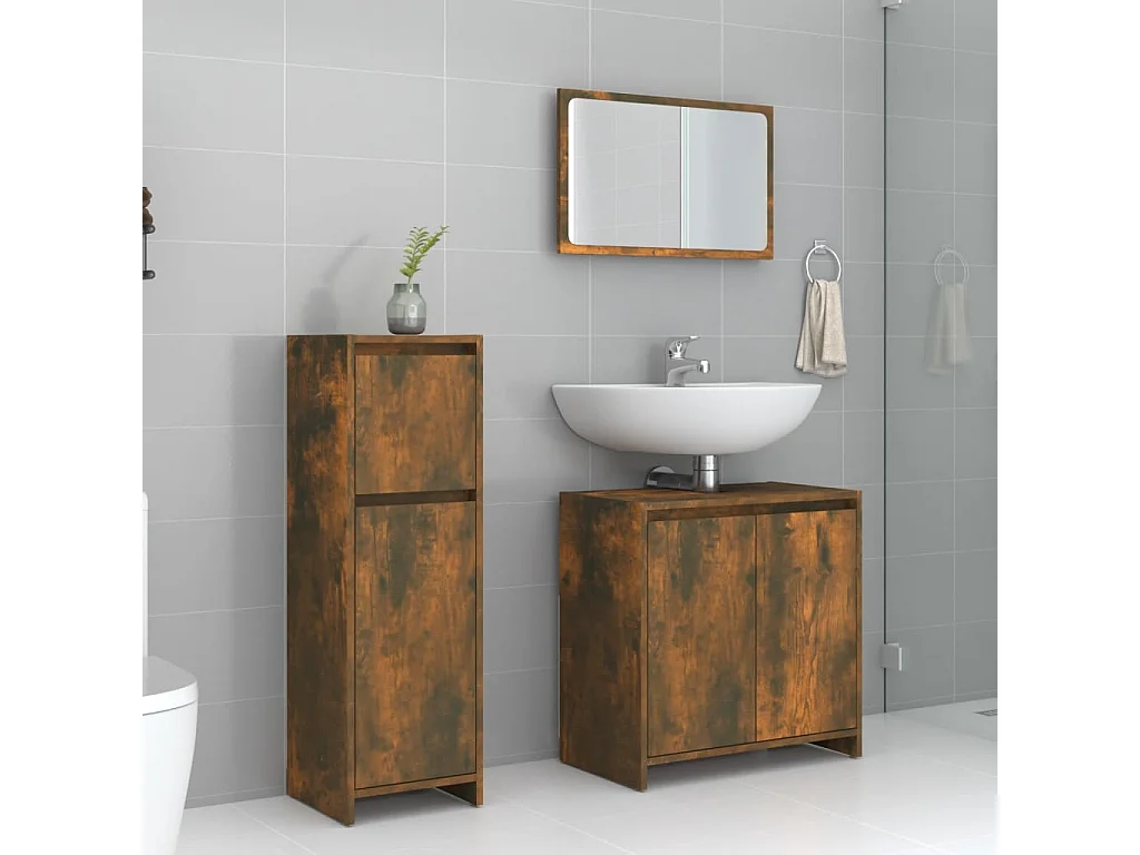 Ensemble de meubles de salle de bain 3 pcs Chêne fumé