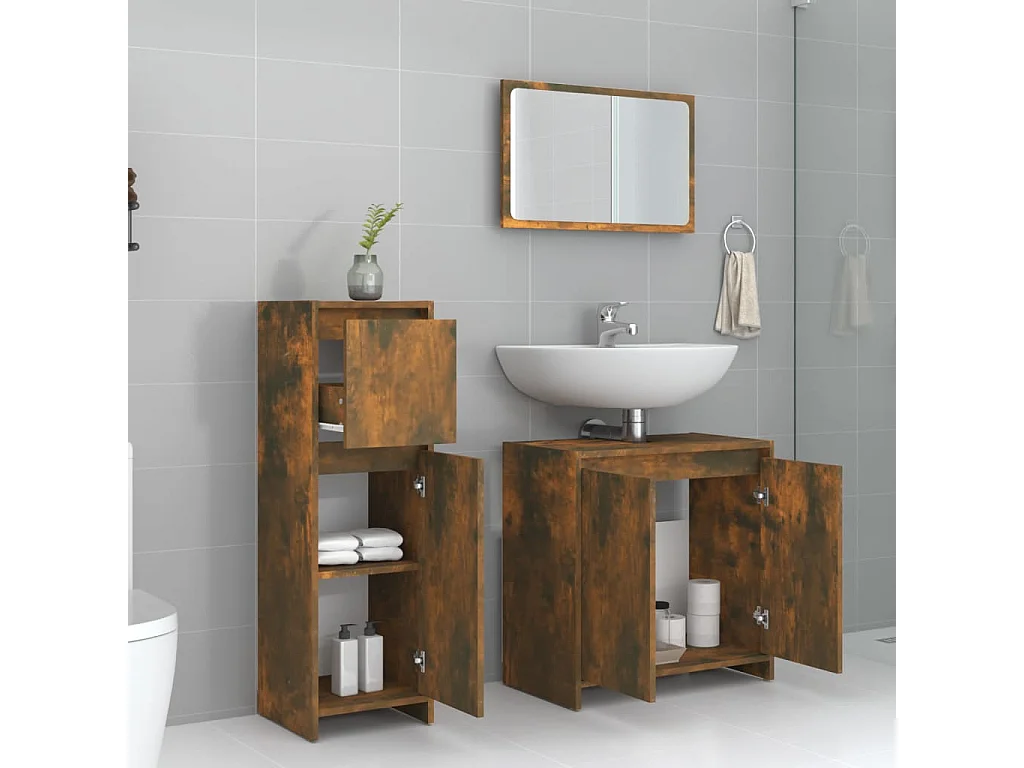 Ensemble de meubles de salle de bain 3 pcs Chêne fumé