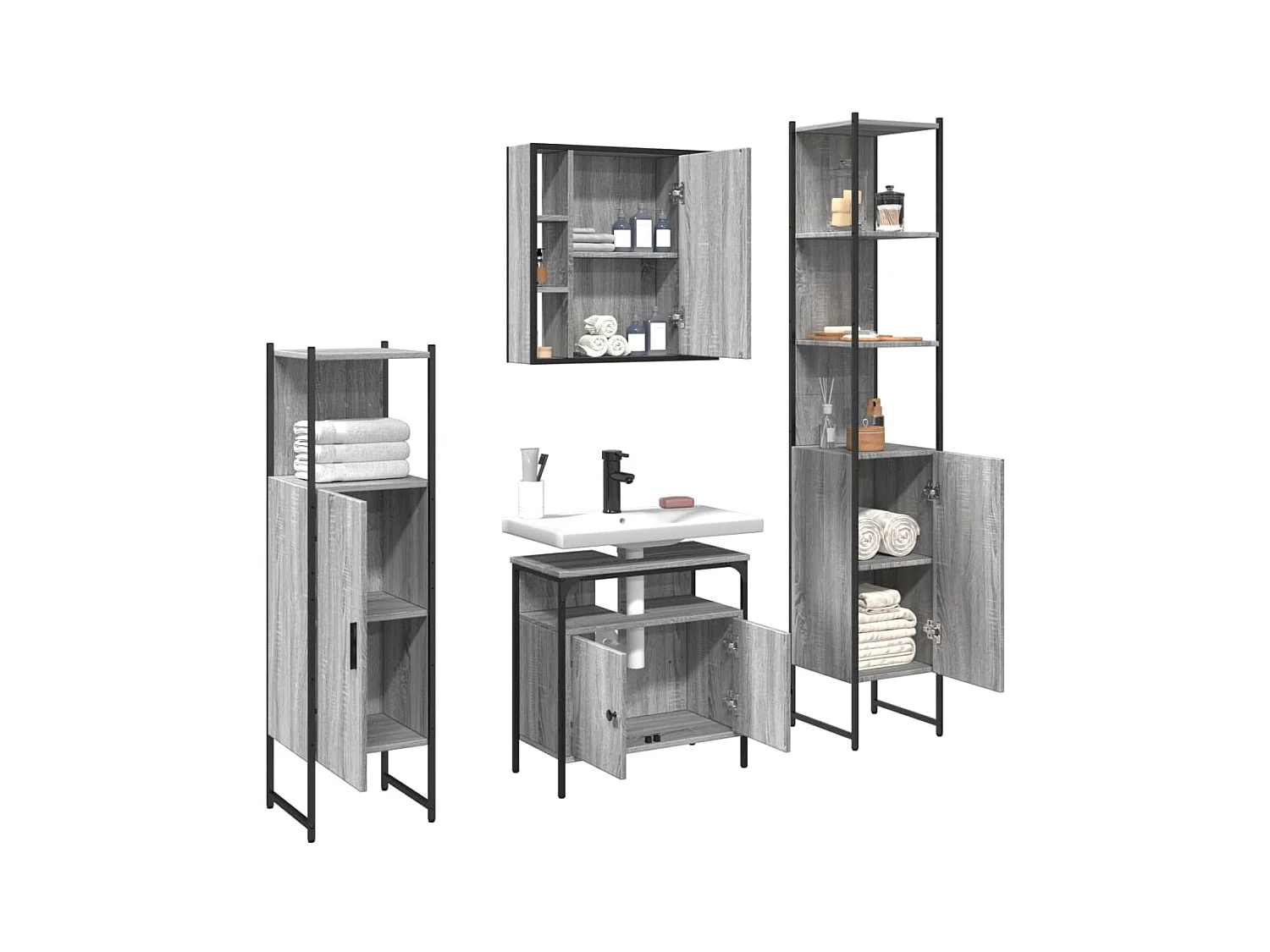 Sonoma Gray 4-delige badkamerkastset