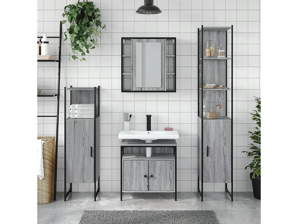 Ensemble d'armoires de salle de bain 4 pcs sonoma gris