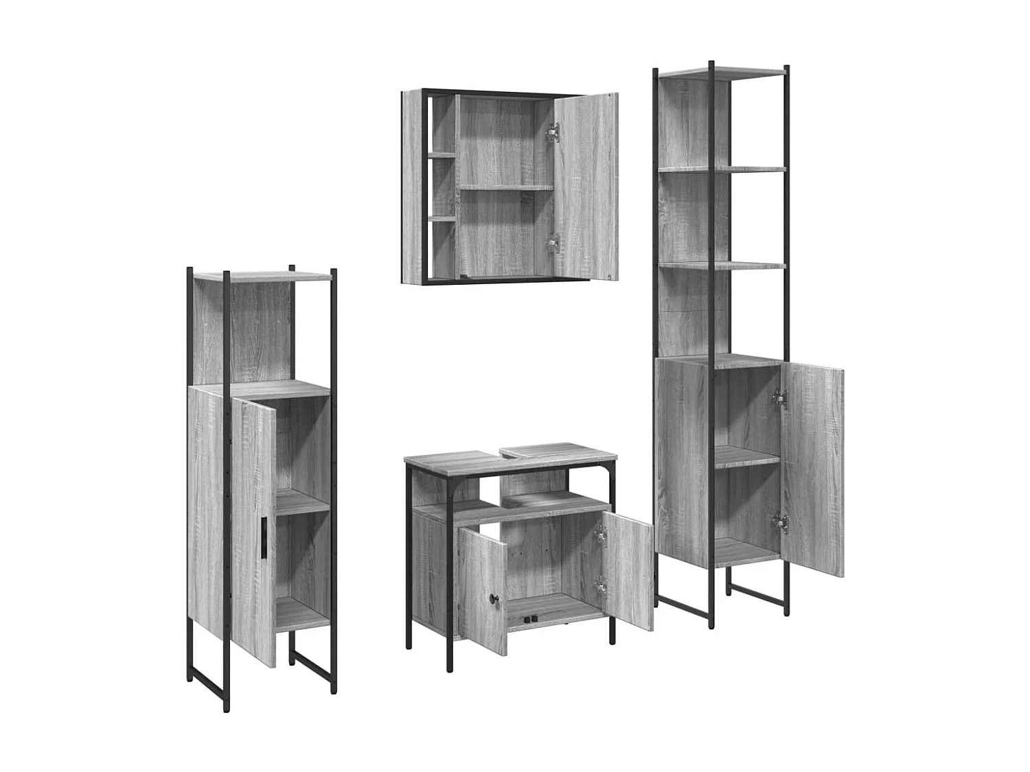 Ensemble d'armoires de salle de bain 4 pcs sonoma gris