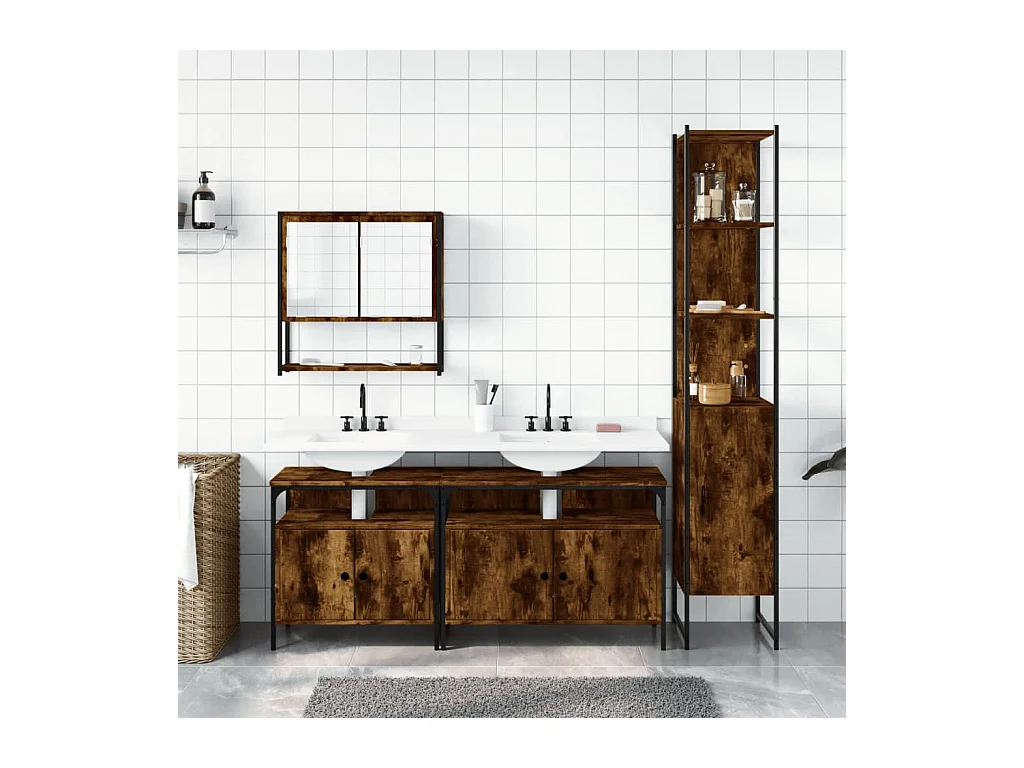 Ensemble de meubles de salle de bain 4 pcs Chêne fumé Bois