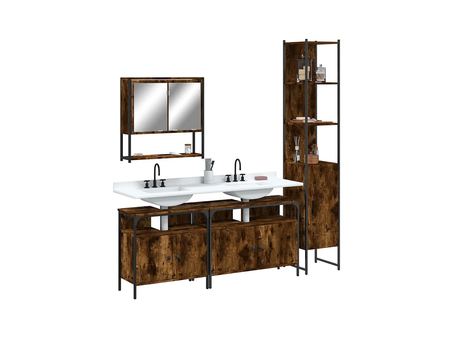 Ensemble de meubles de salle de bain 4 pcs Chêne fumé Bois