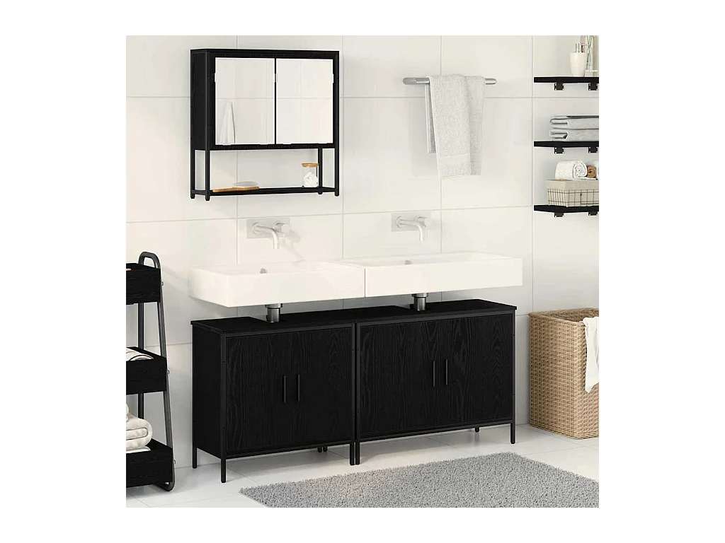 Ensemble de mobilier de salle de bain avec stockage 3 pcs Noir