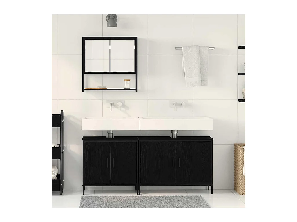 Ensemble de mobilier de salle de bain avec stockage 3 pcs Noir