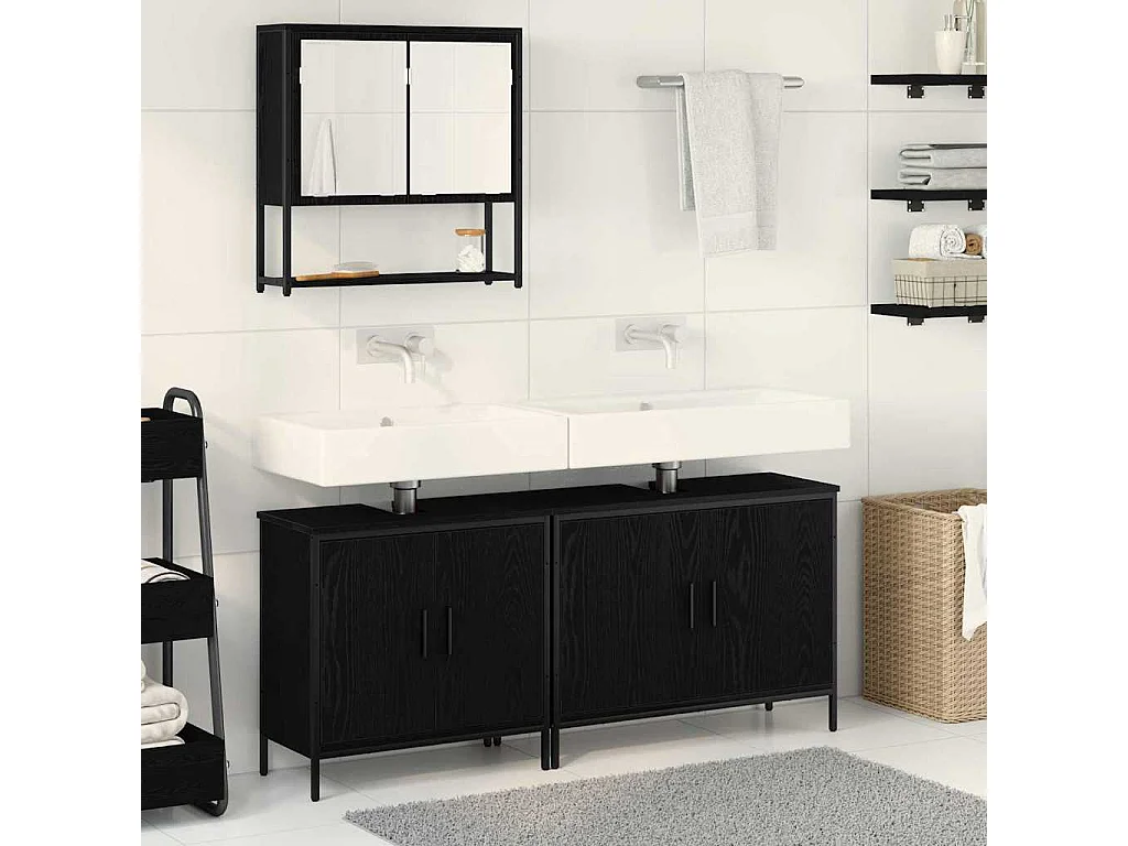 Ensemble de mobilier de salle de bain avec stockage 3 pcs Noir