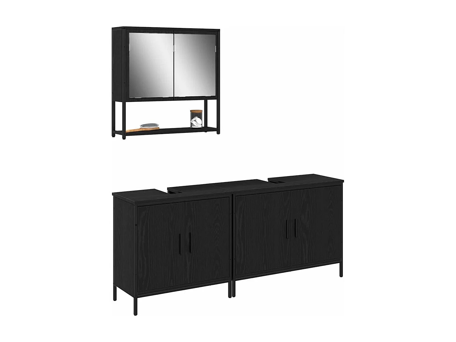 Ensemble de mobilier de salle de bain avec stockage 3 pcs Noir