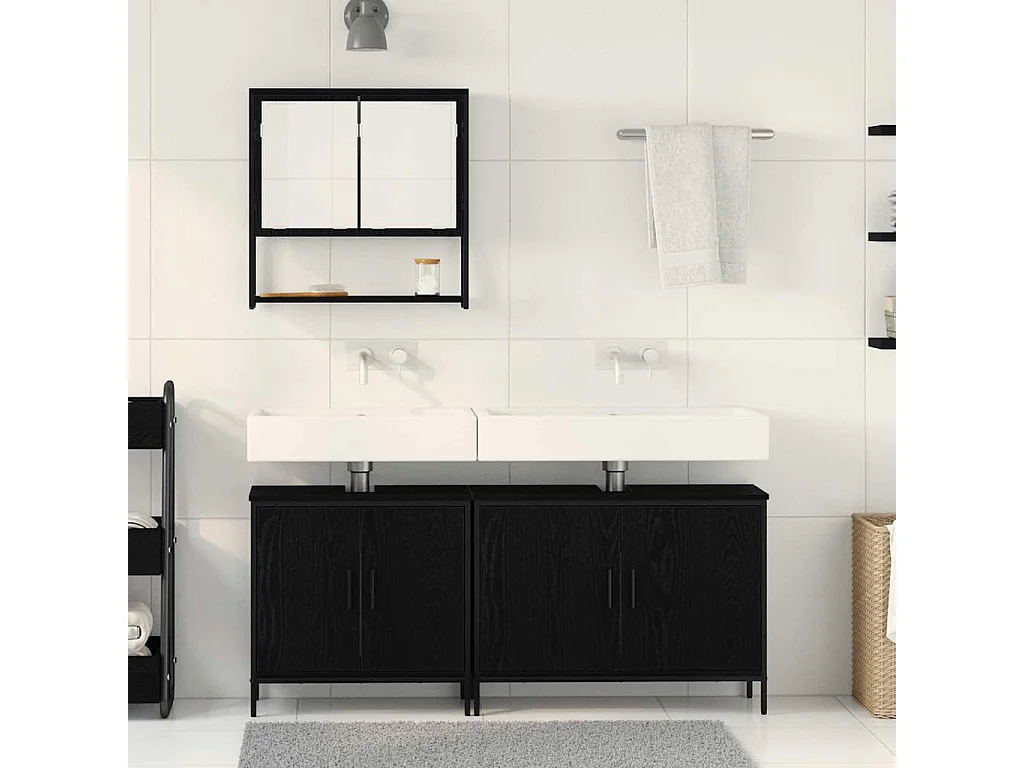 Ensemble de mobilier de salle de bain avec stockage 3 pcs Noir