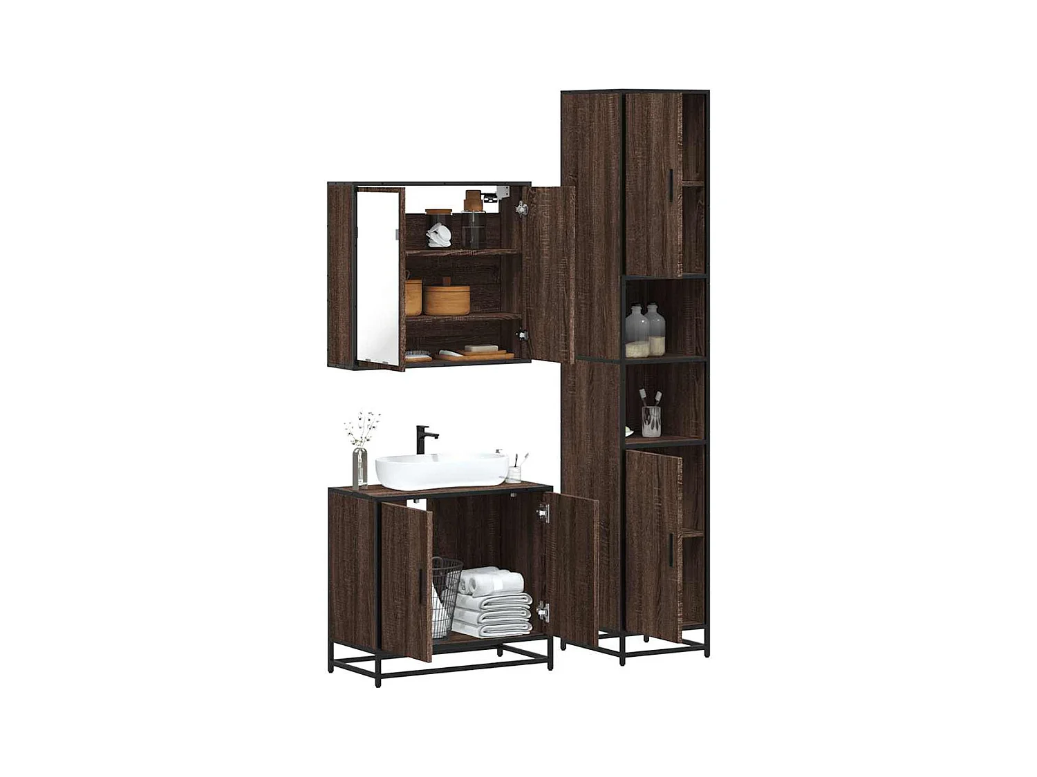 3-teiliges Badmöbel-Set Braune Eiche