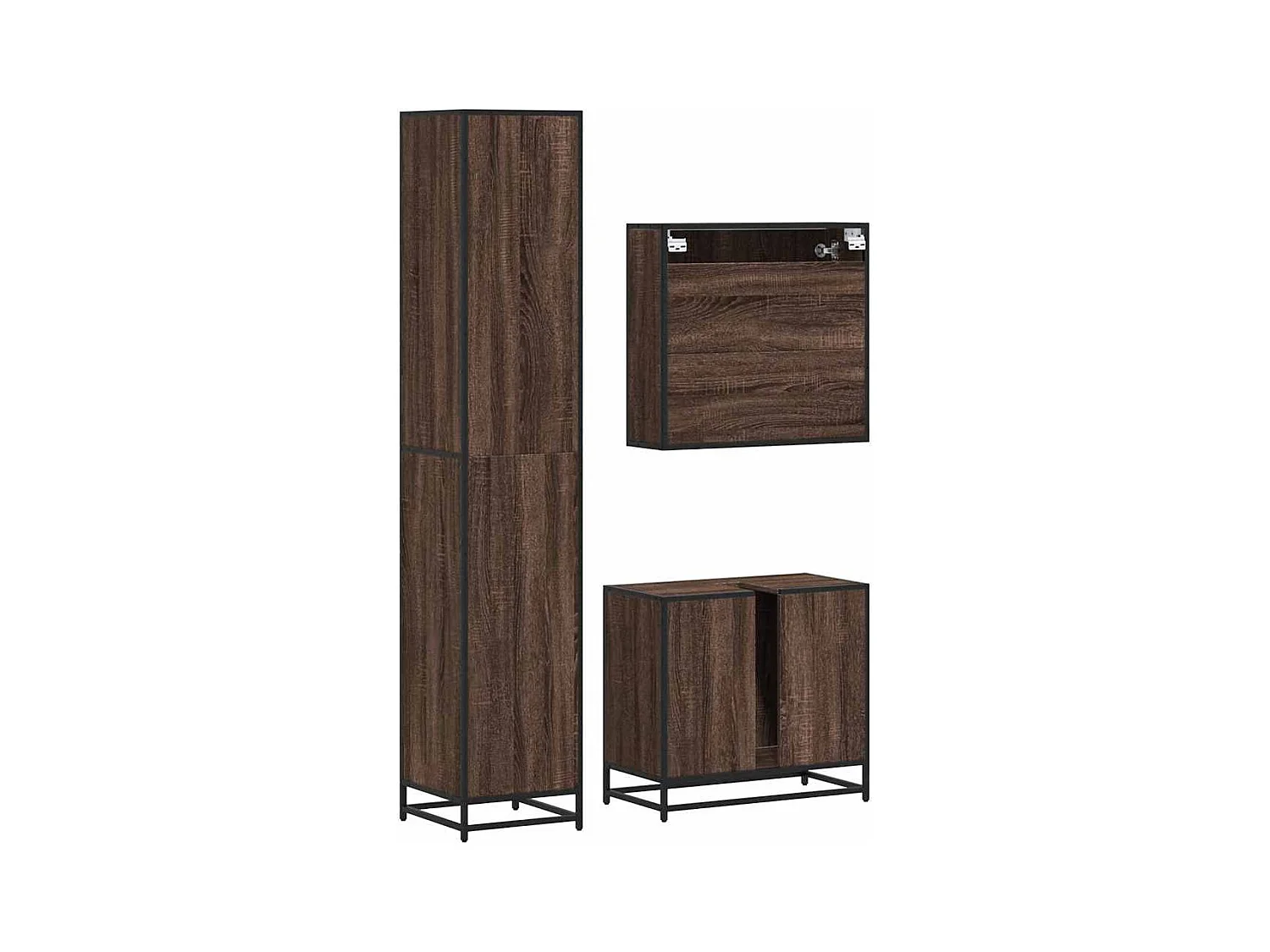 3-teiliges Badmöbel-Set Braune Eiche