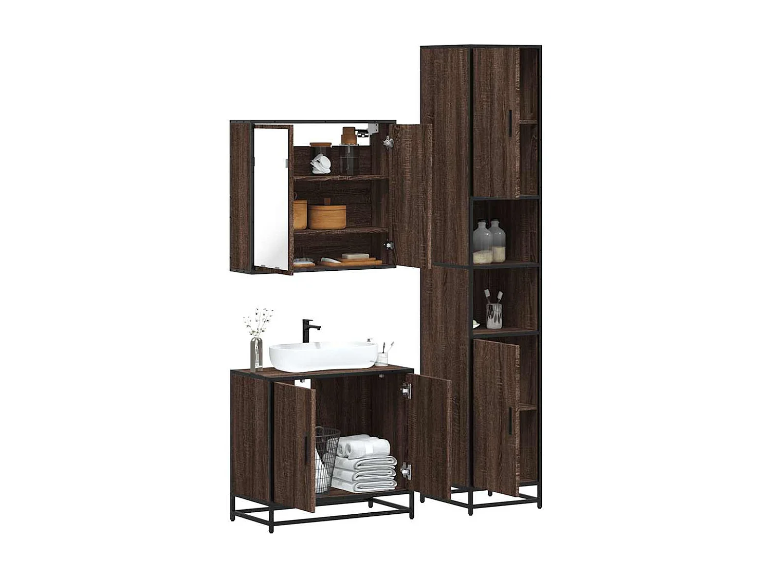 Ensemble de meubles de salle de bain 3 pcs Chêne marron
