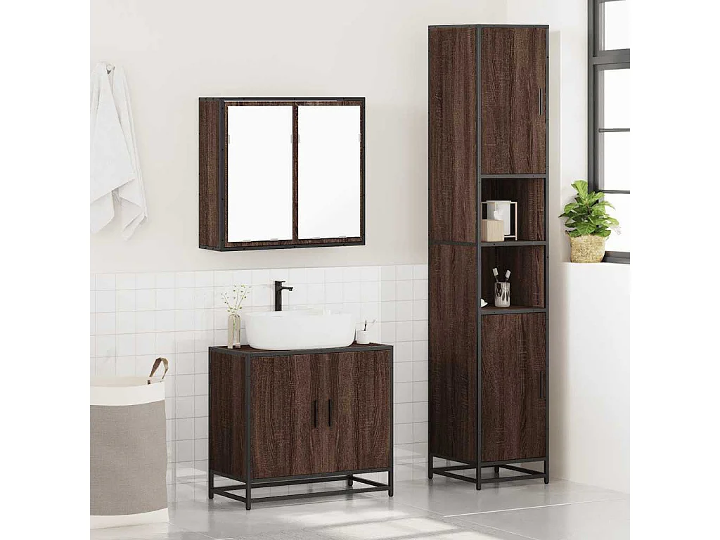 Ensemble de meubles de salle de bain 3 pcs Chêne marron