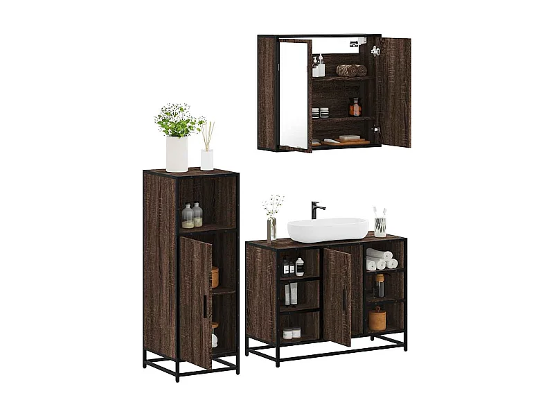 Set di mobili da bagno 3 pezzi Rovere marrone