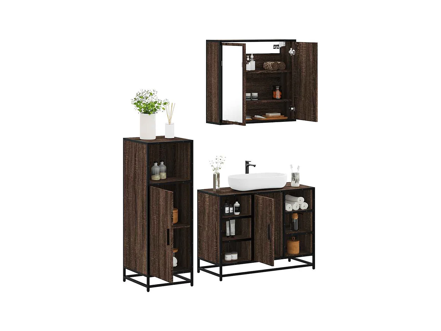 Set di mobili da bagno 3 pezzi Rovere marrone