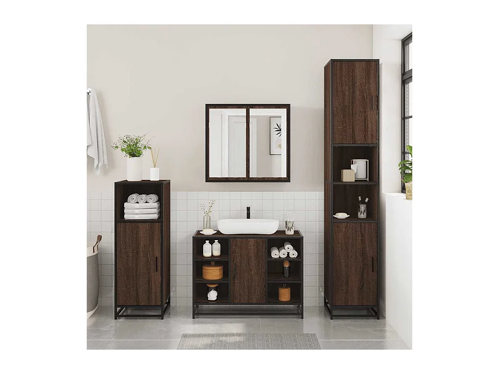 Set di mobili da bagno 3 pezzi Rovere marrone