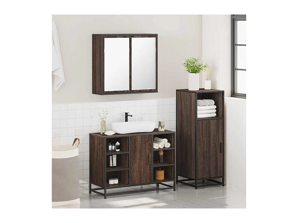 Set di mobili da bagno 3 pezzi Rovere marrone