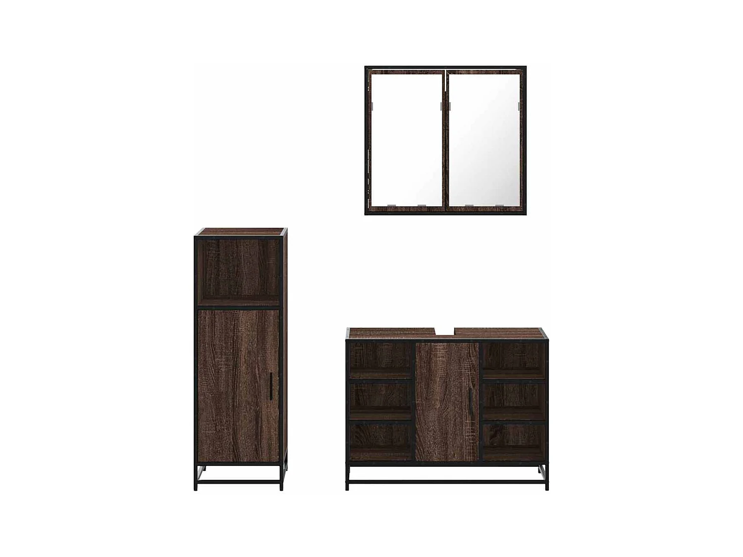 Set di mobili da bagno 3 pezzi Rovere marrone