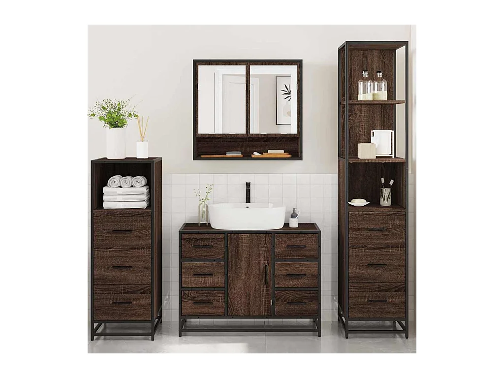 Ensemble de meubles de salle de bain 4 pcs chêne marron