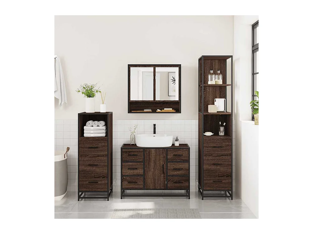 Ensemble de meubles de salle de bain 4 pcs chêne marron