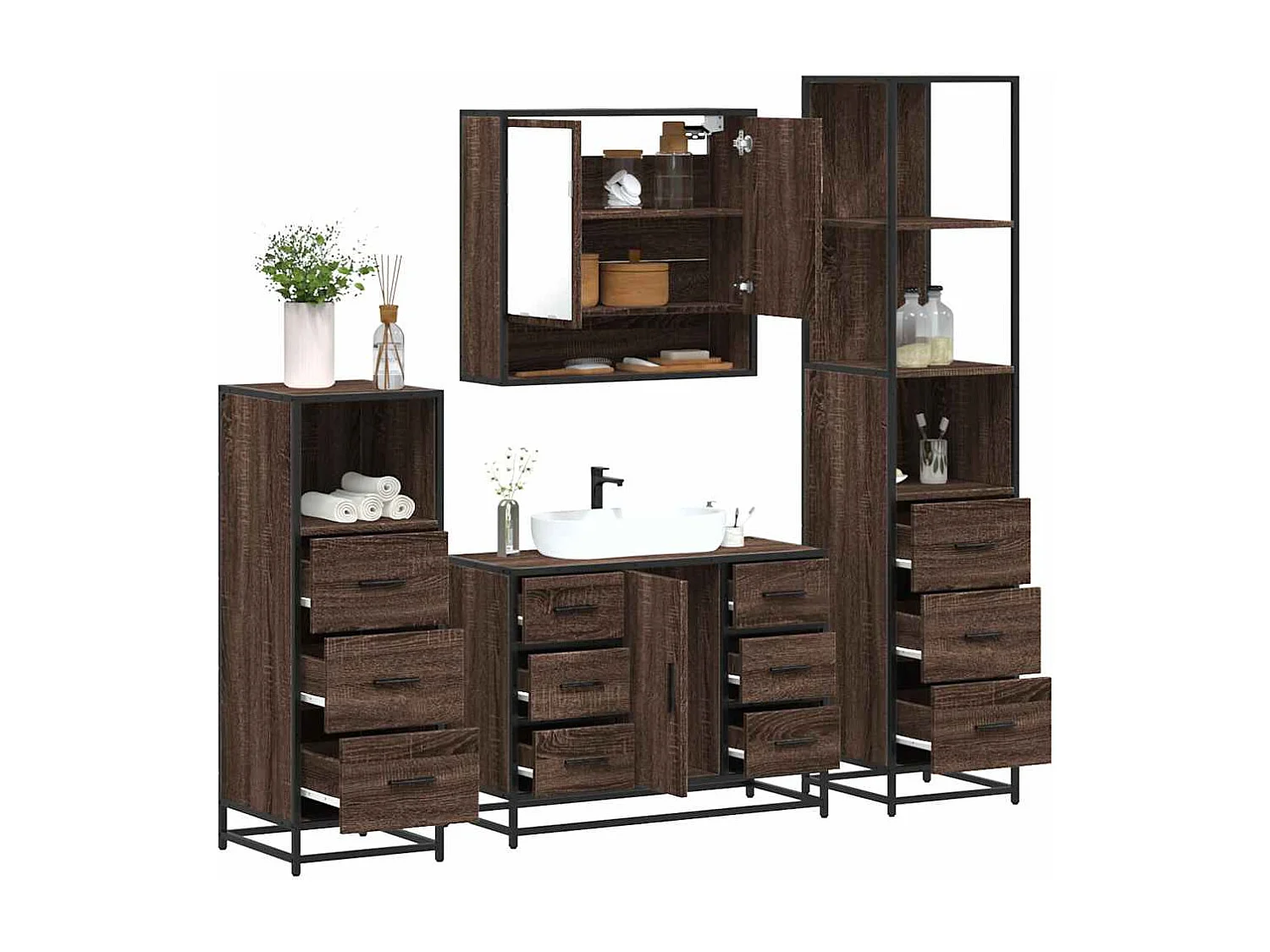 Ensemble de meubles de salle de bain 4 pcs chêne marron